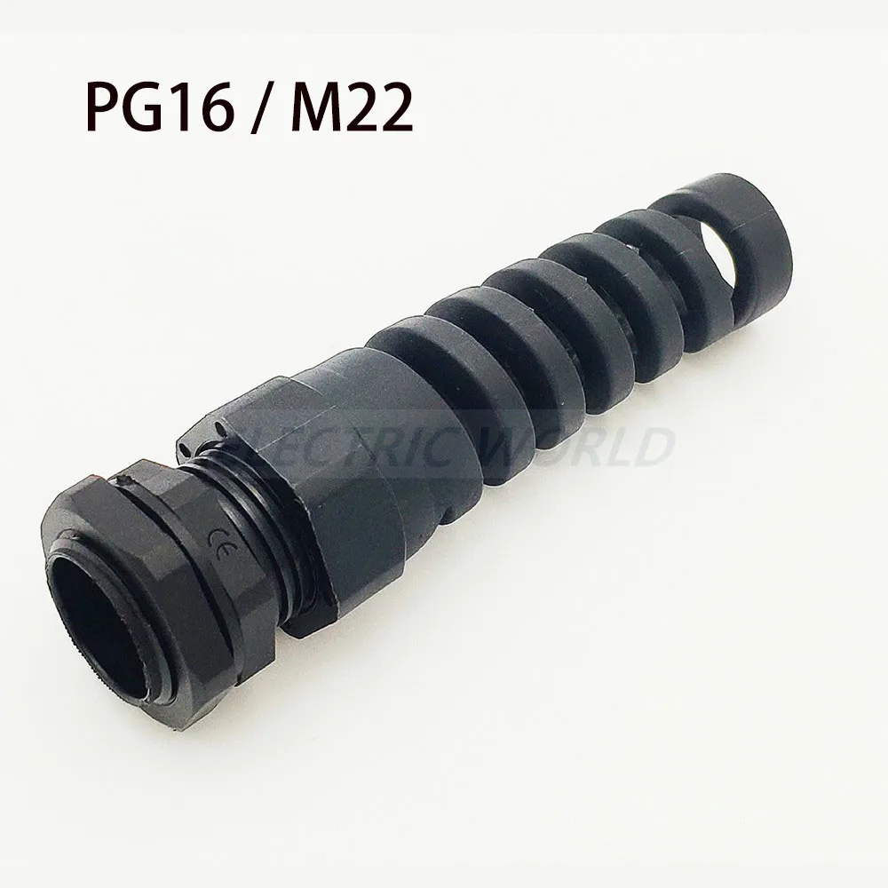 5-10mm Thread Plastic Gland PG16 M22 10pcs Flex Spiral Strain Relief Anti-Bending Cable Connection Nylon Cable Conduit Gland