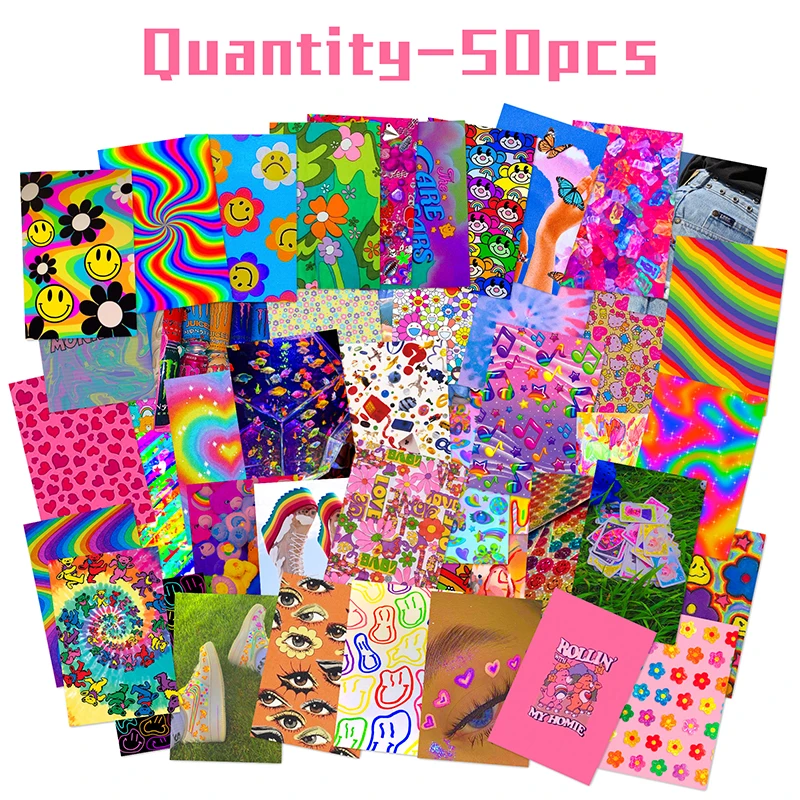 50Pcs 50Pcs diy Y2K color heart card wall collage poster Home decoration bright card group creative large background wallpaper