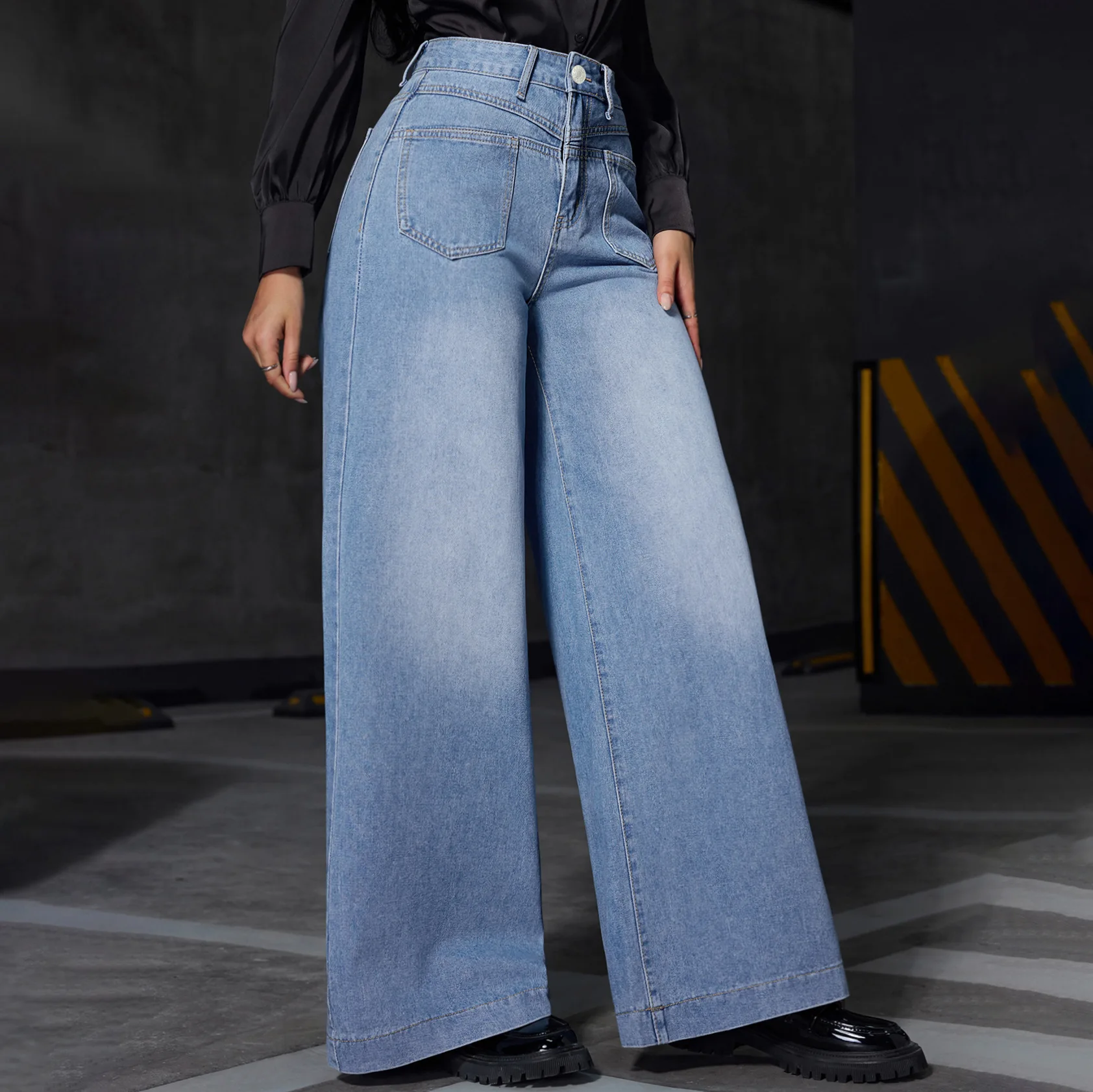 

Jeans For Woman Y2k Clothes Light Blue Wide Leg Denim Pants Loose Fashion Simple Stretch Free Four Seasons Popular Casual