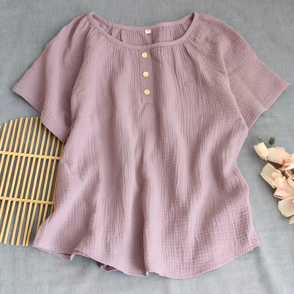 Blusa informal vintage de lino y algodón con botones para mujer, tallas grandes 5XL 6XL, top de primavera/verano, camisa de mezcla de lino.