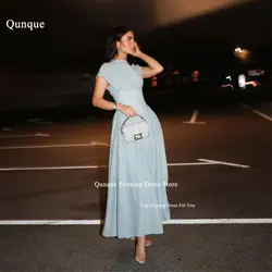 Qunque Plus Size Dubai Evening Dresses O-neck Customized A-line Party Gowns Sleeveless Fashion Satin Saudi Arabia Prom Dress