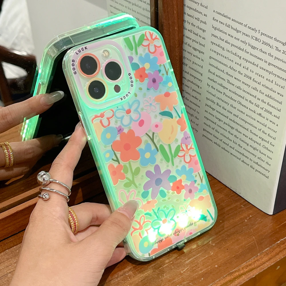

Luxury Luminous Call Light Up Flash Five Light Flowers Cartoon Phone Case For iPhone 16 15 14 13 12 11 17 ProMax Plus Grow Cover
