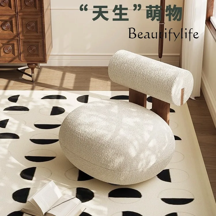 Cream wind single sofa chair light luxury modern lazy sofa living room simple lamb wool hippo chair