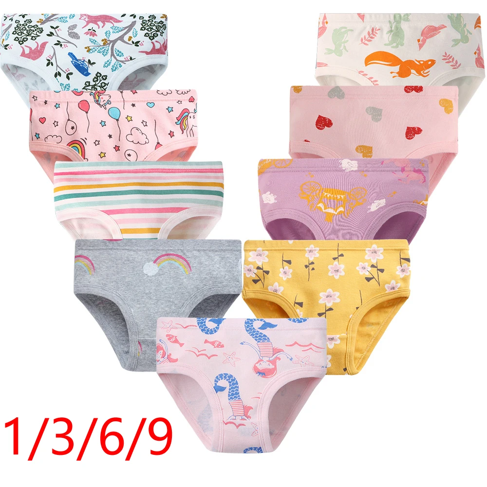 1/3/6/9 Pcs Children's Girls Panties 100% Cotton Soft Pretty Cartoon Unicorn Print Underwear For Girls Undies Boxer Breathable