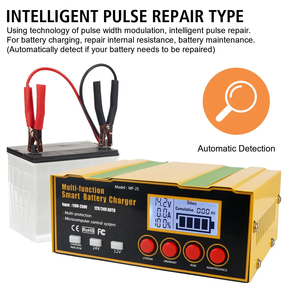 Caricabatteria da moto per camion intelligente 12 v12a 24 v8.5a 220W Display a LED caricabatteria per riparazione a impulsi caricabatteria per auto