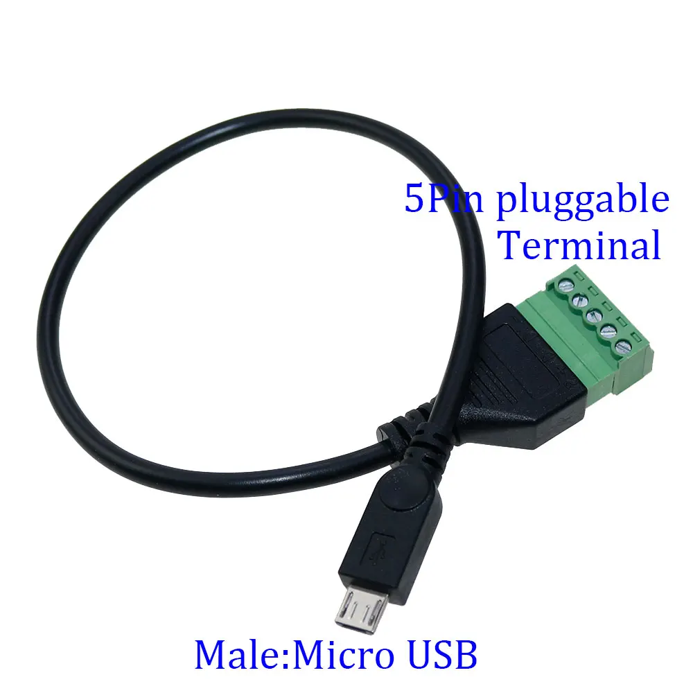 YUXI 1PC Micro USB 3.1Type-C Mini USB Male to 5 Pin Screw with Shield Solderless Terminal Plug Adapter Connector Cable Lead 30cm