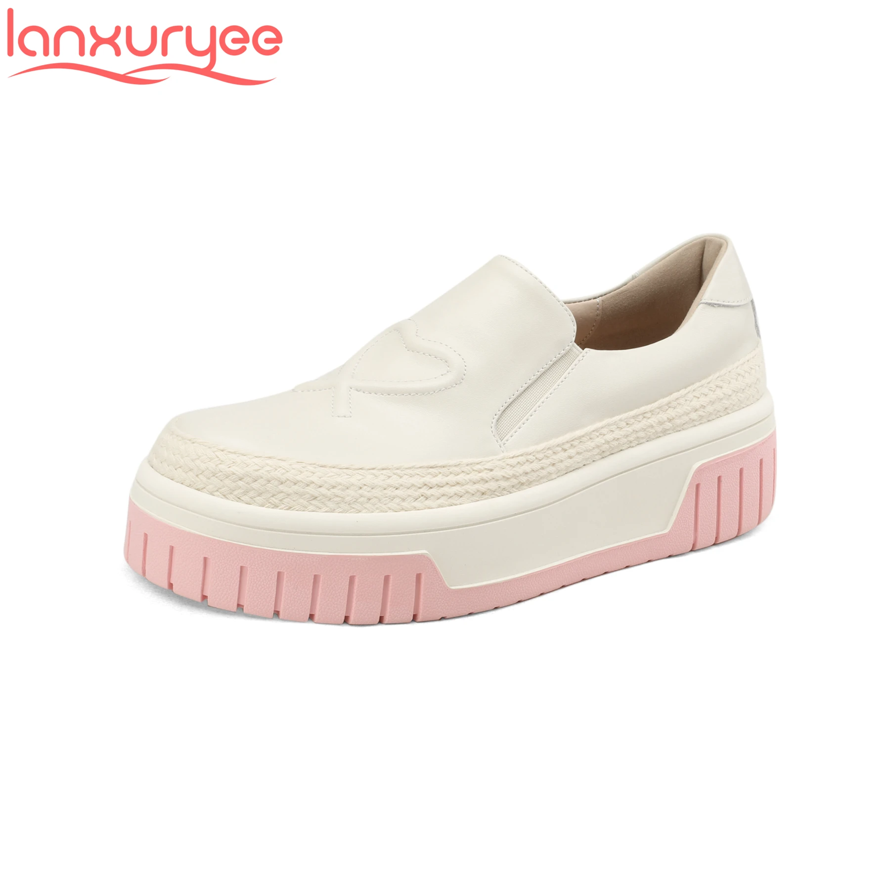 

Lanxuryee Fashion Cow Leather Slip On Round Toe Spring Casual Women Vulcanized Shoes Concise Loafers Platform Luxury Sneakers