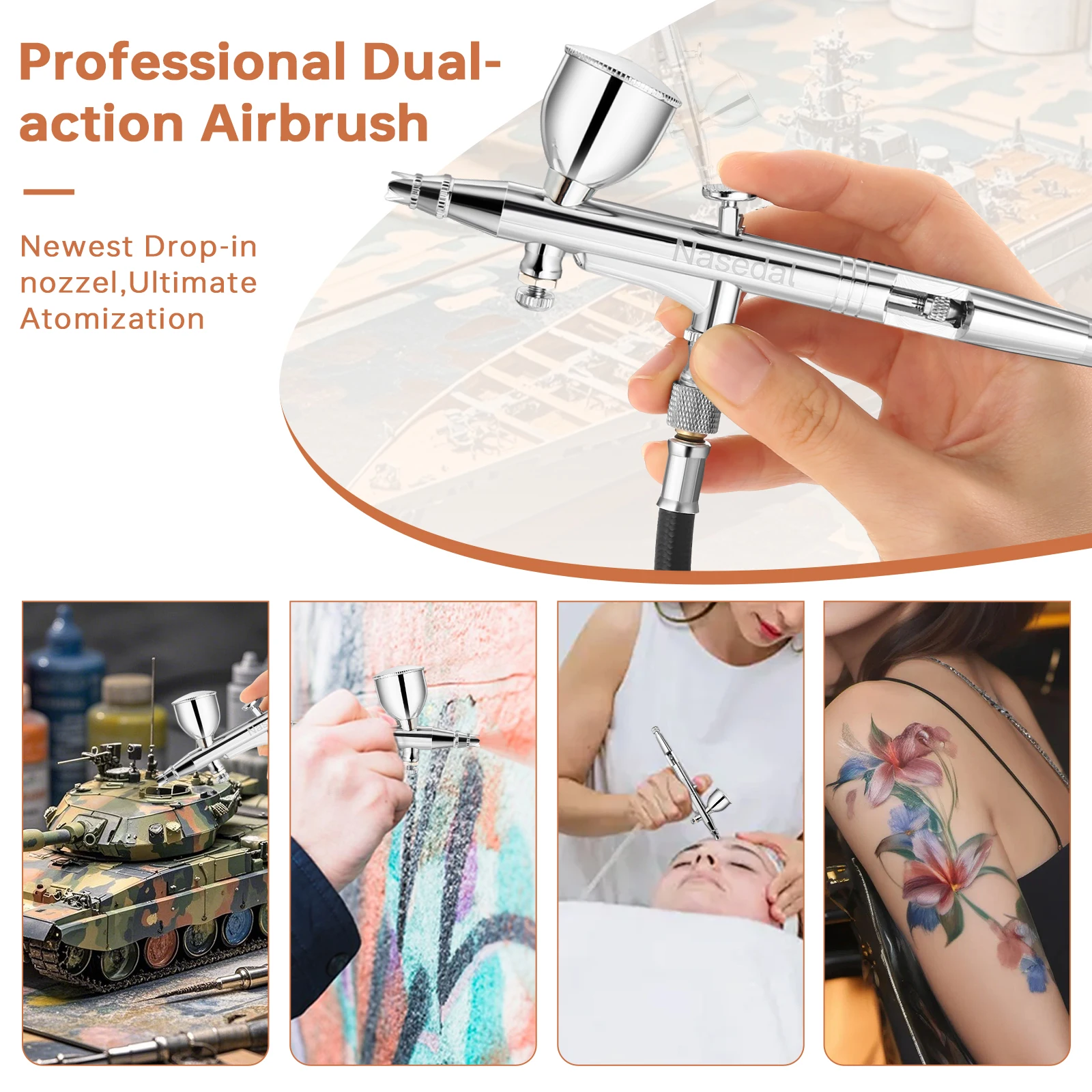 Nasedal NT-268K zestaw aerografu o podwójnym działaniu zaktualizowana dysza wpuszczana do malowania modeli miniaturowe kolorowanie makijaż Nail Art Craft