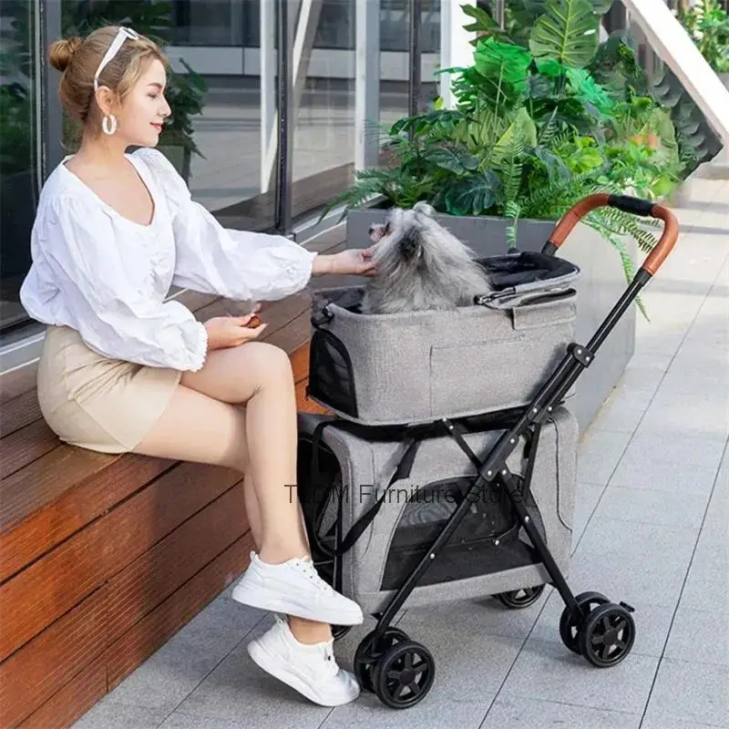 Breathable Large Capacity Double Layer Cat Dog Transporter Luxury Pet Cat Stroller Newborn Pet Stroller Outdoor Travel Vehicle