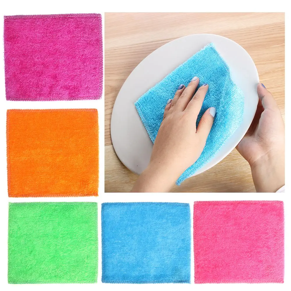 1/5PCS Magic Kitchen & Dinning Household Bamboo Fiber Cleaning Rags Dish Cloth Washing Towel Scouring Pad