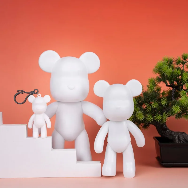 DIY Fluid Bear Sculpture Handmade DIY Painting Cool Bear Figurine Animal White Mold Graffiti Art Accessories Home Decoration