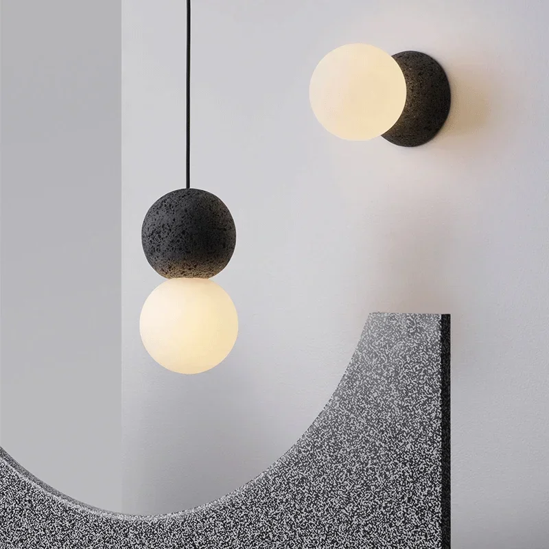 Nordic Indoor Double Ball Pendant Light Modern Glass And Cement Globe Painted Finishes Ceiling Lamp Creative Hanging Chandelier