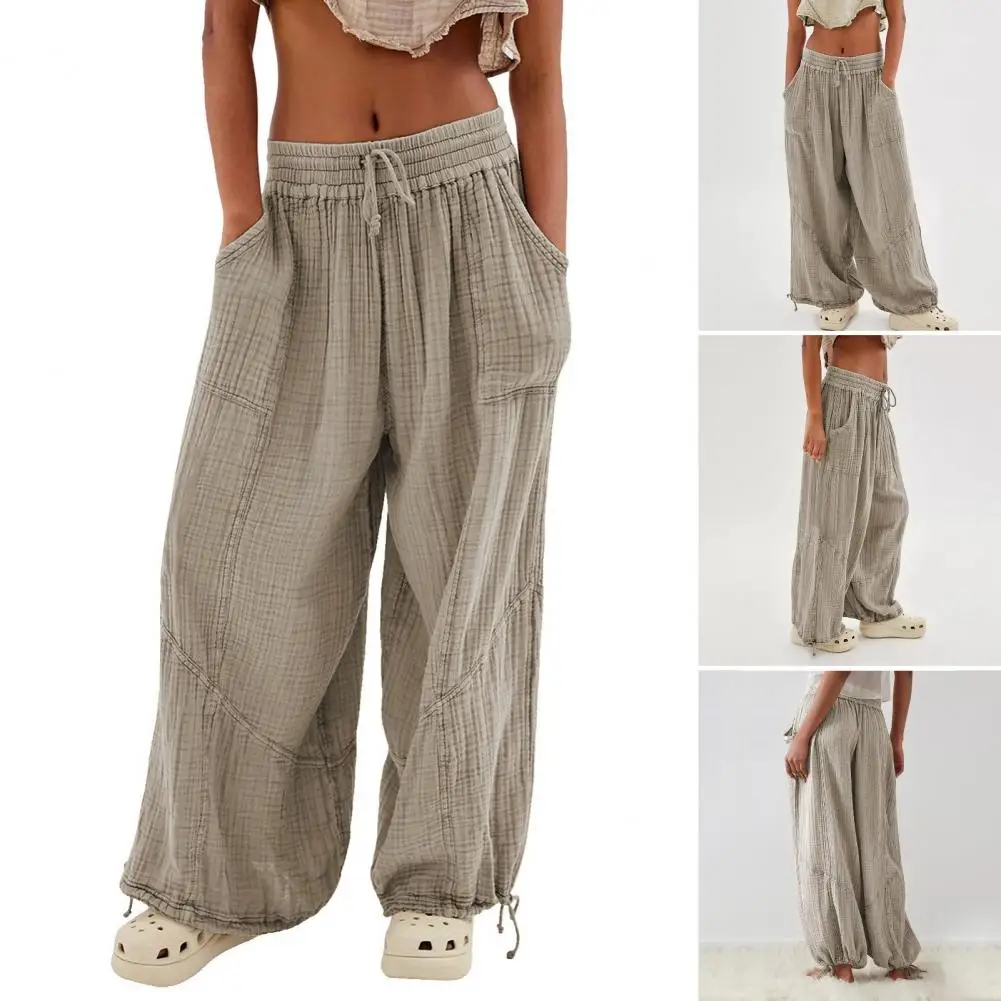 Lightweight Straight-leg Pants Comfortable Wide Leg Women's Pants with Elastic Waist Deep Crotch Pleats for Casual for Style