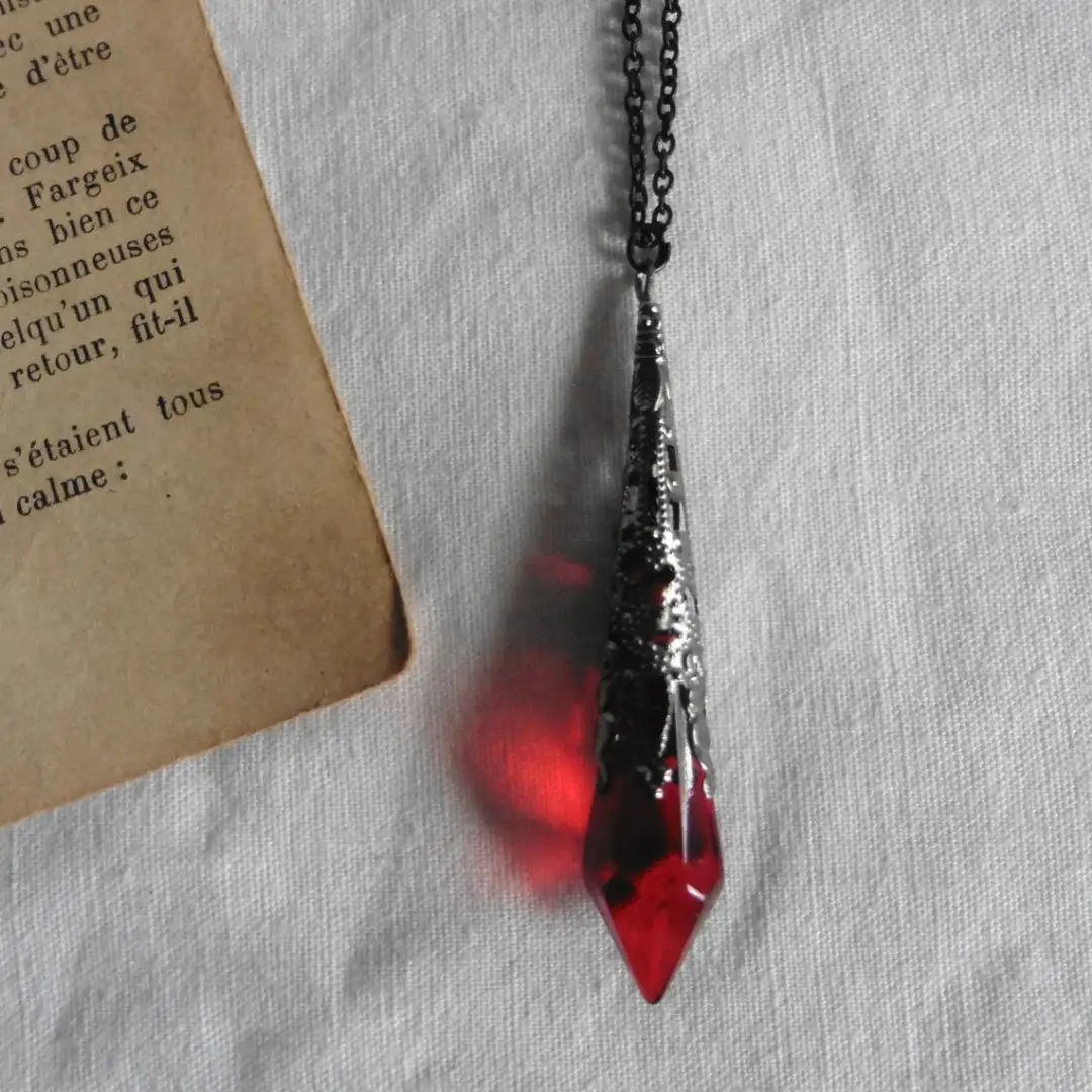 Red Blood Drop Necklace Gothic Vampire Glass Crystal Pendant Long Chain Accessory Jewelry For Women Man Party Jewelry