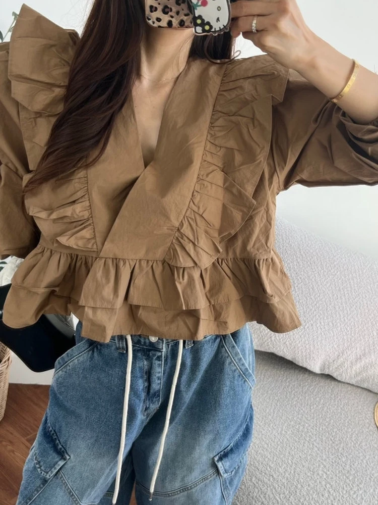 กระโปรงทรงเอวสูง จับจีบชาย ดีไซน์เก๋ไก๋ ทรงหลวม ใส่แล้วดูผอมเพรียว สไตล์หวานซ่อนเปรี้ยว ใช้ได้หลากหลาย พร้อมเสื้อแขนพอง ผ้าคอตตอนผสมโพลีเอสเตอร์