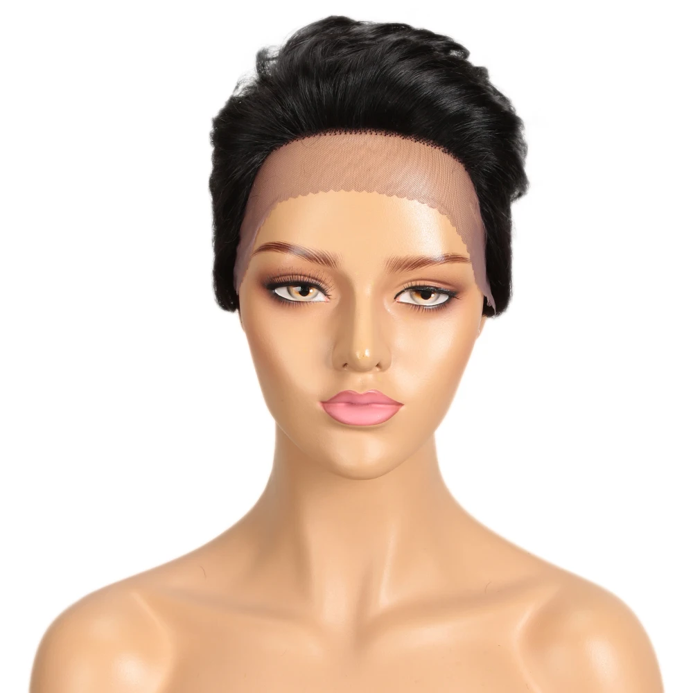 Lekker Short Pixie Cut Straight Lace Front 100% Human Hair Wigs For Women Brazilian Remy Hair Slick Back Daily Glueless Wigs