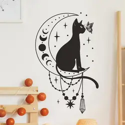 1 pc pretty Cartoon Cat Butterfly Moon with star Wall Sticker Vinyl Art Home Decor For Kids Room Living Room Home Decor