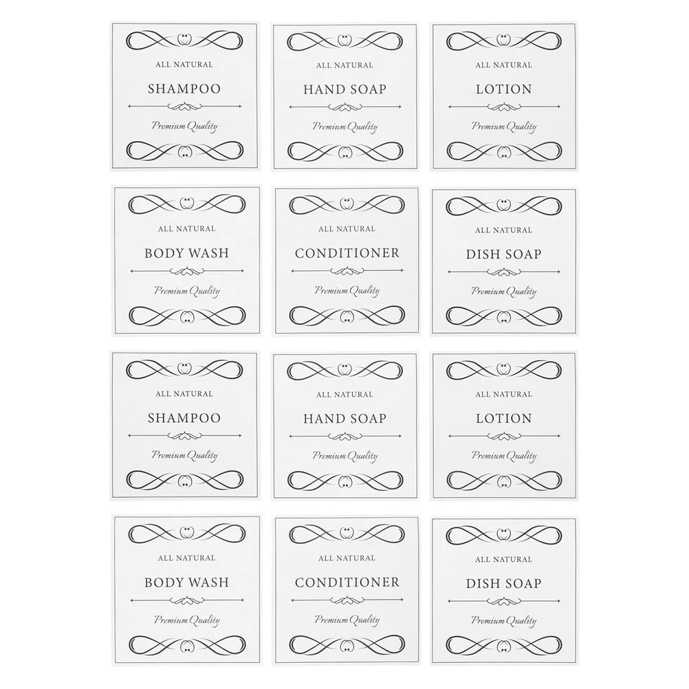 Étiquettes autocollantes imperméables en PVC, 12 pièces, distributeur de savon, salle de bains, savon pour les mains, Lotion, bouteille de douche, autocollants