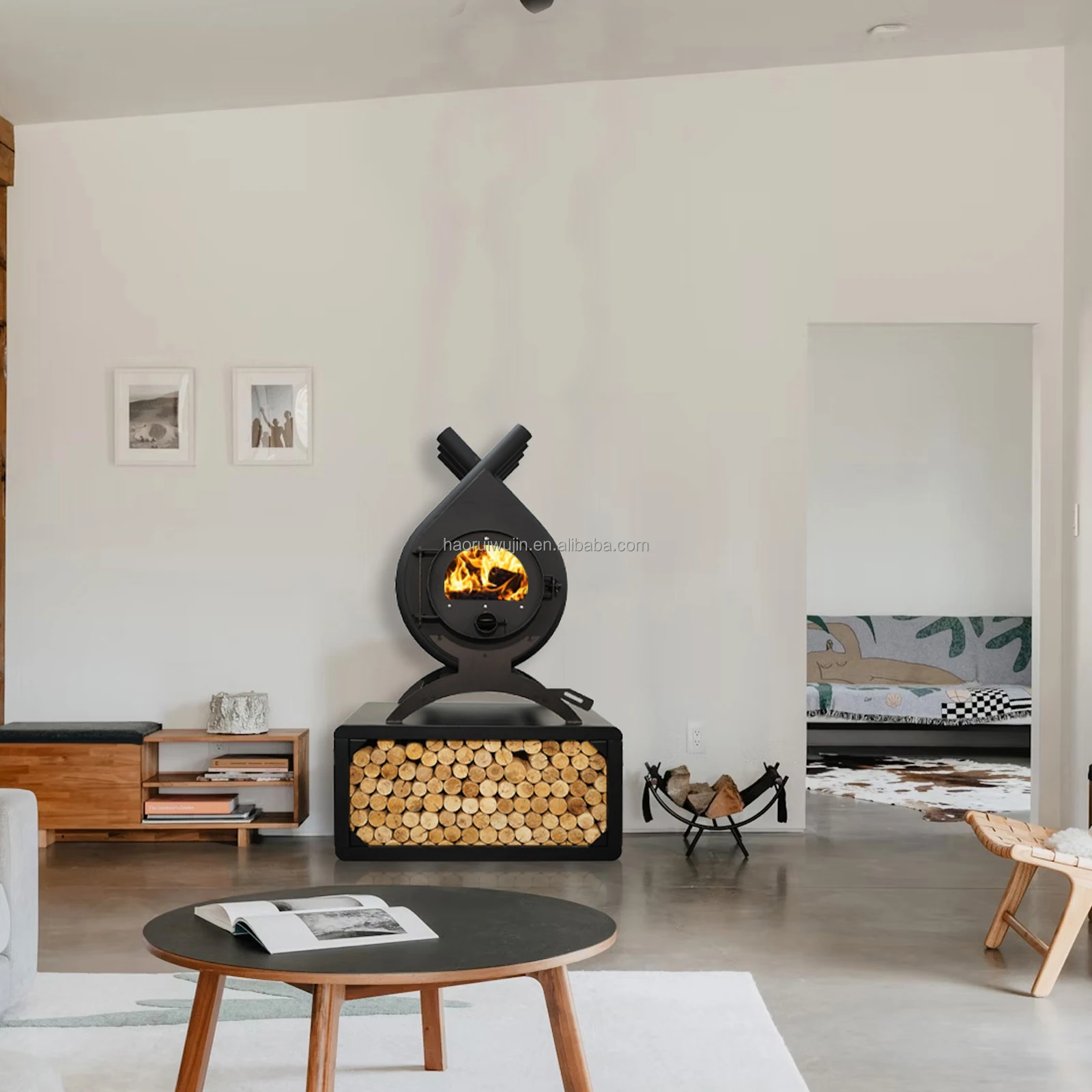 

Modern Freestanding Indoor Fireplace High Efficiency Eco-friendly Wood Burning Heater for Outdoor Dining Villa Energy Saving