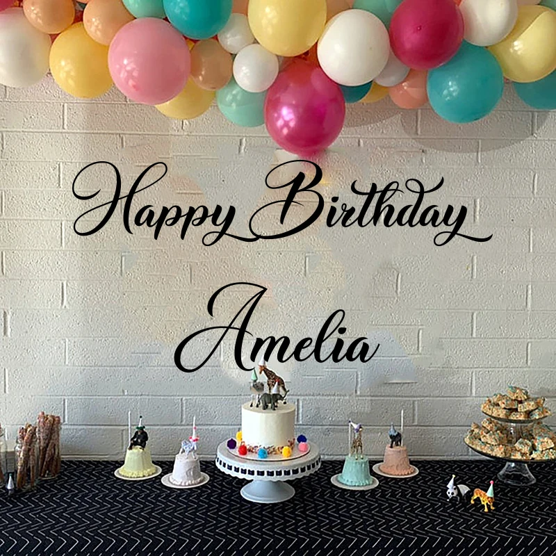 Happy Birthday Sign Vinyl Wall Board Sticker Parties Anniversaire Personalized Home Decoration Custom Kids Name Wall Art Decals