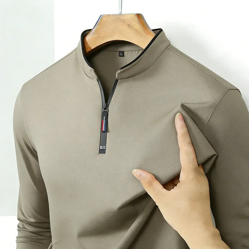 High-Quality Men's  Half-Zip T-Shirt Wrinkle-Resistant Long Sleeve Casual Business Top