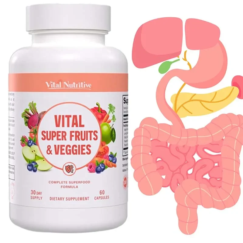 

Super Fruits & Veggies - Promotes Intestinal and Digestion Health, Immune System, Boost Energy, Improve Metabolism, Non-GMO