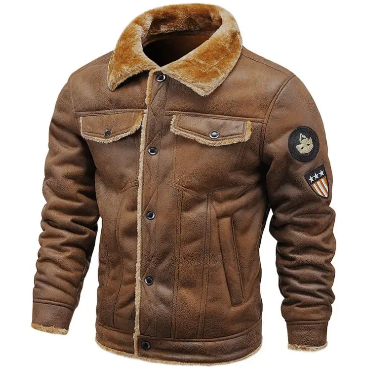 Men's fur collar plush fleece winter coat warm windproof jacket high quality thick outwear overcoat