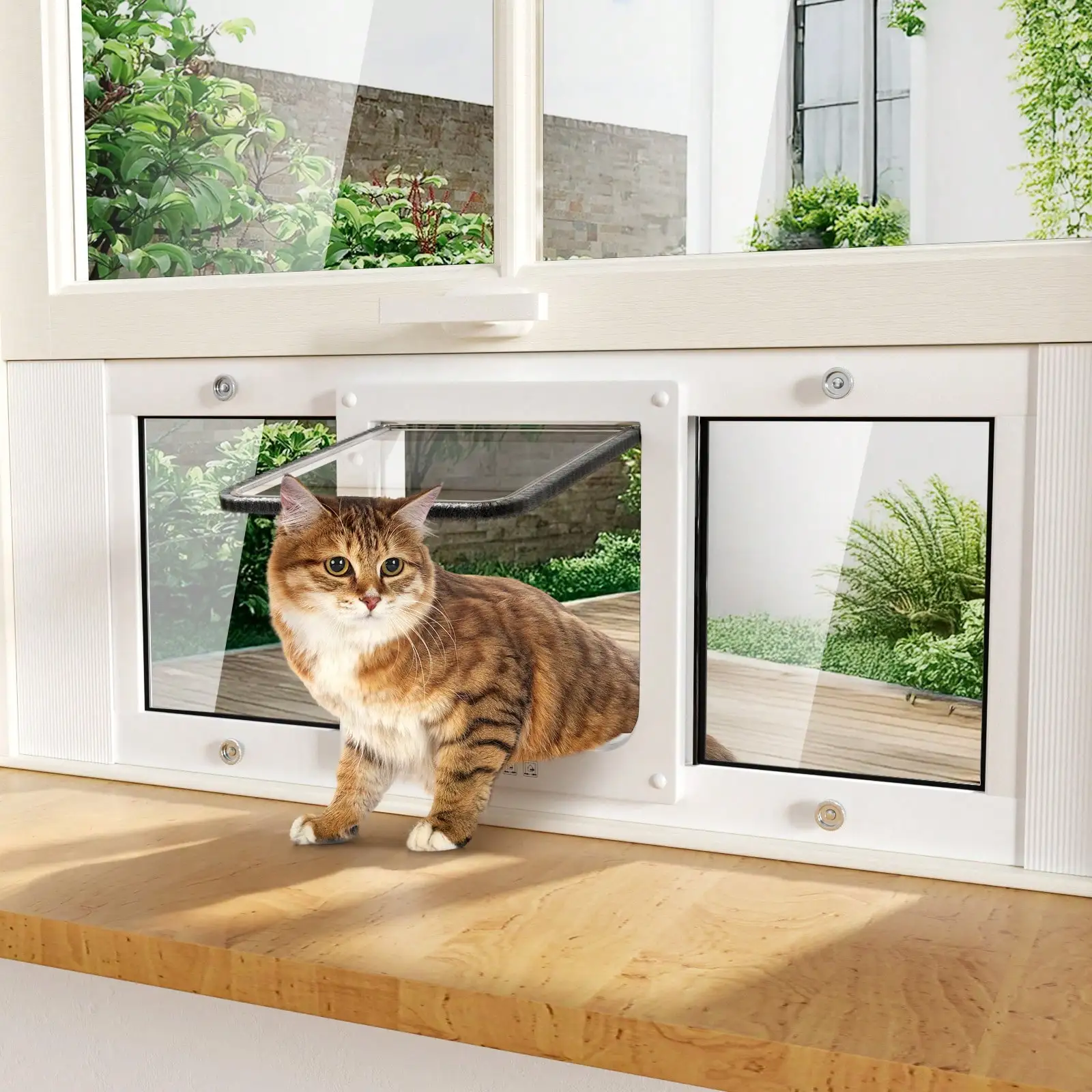

Pet Door For Cats Small Dogs - Window Cat Door Insert Horizontal, Adjustable To Fit Window Width From 23" To 36"