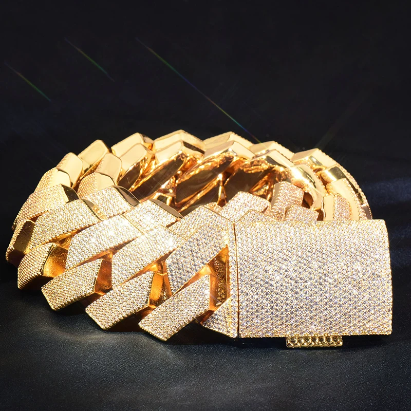 25mm/30mm Big Heavy Hip Hop 5A+ CZ Stone Paved Bling Iced Out Solid Rhombus Cuban Link Chain Necklace for Men Rapper Jewelry