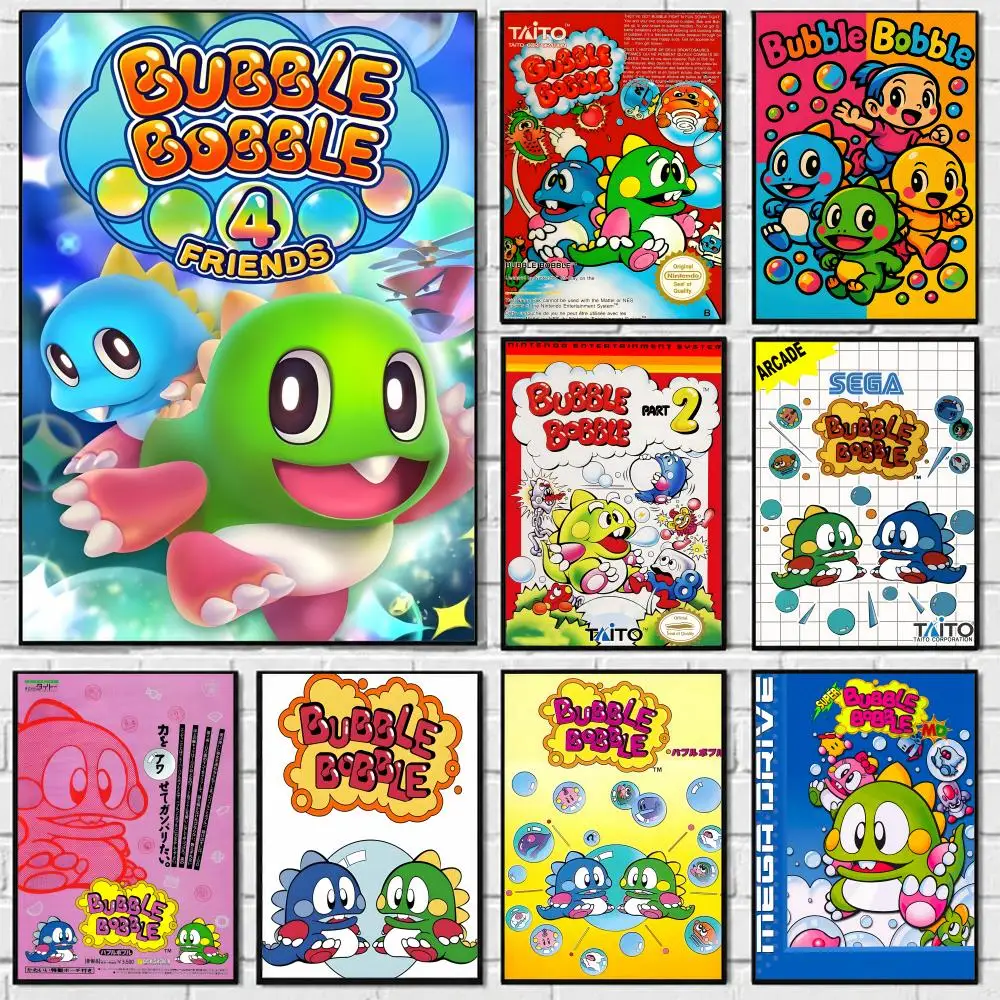 Game B-Bubble Bobble Poster Self-adhesive Art Waterproof Paper Sticker Coffee House Bar Room Wall Decor