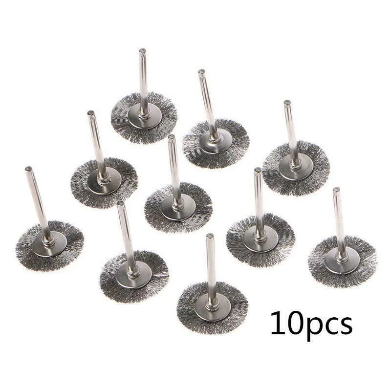 10pcs 22mm Steel Wheel Dremel Wire Brush Set For Dremel Tools Accessories Burr Abrasive Head Deburring Drill Grinding Tool