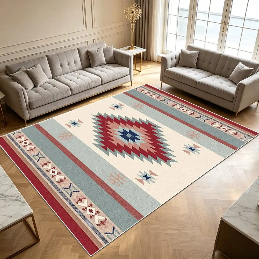Living Room Rug Southwestern Aztec Printed Large Rectangular Carpet Non Slip for Coffee Table Sofa Floor Decor Carpet