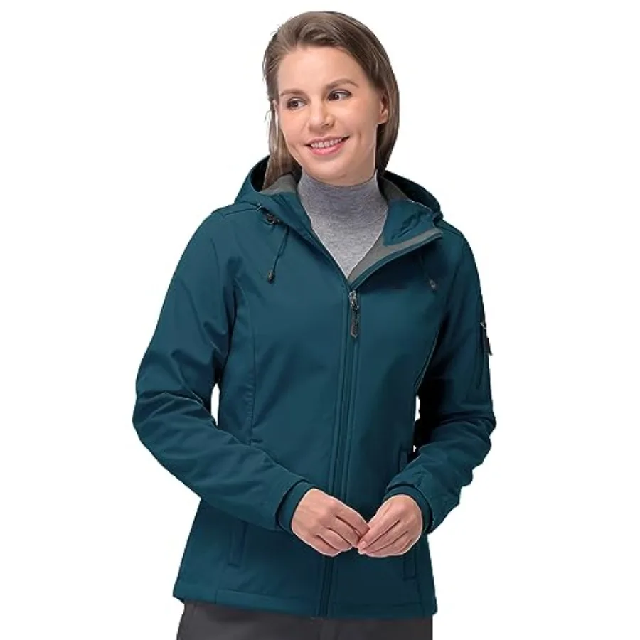 

33, 000Feet Women's Softshell Jacket, Fleece Lined Warm Jacket Light Hooded Windproof Coat for Outdoor Hiking