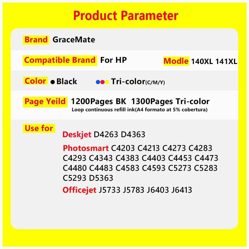 GraceMate 140XL 141XL Replacement Ink Cartridge for HP 140 141 hp140 hp141 for Photosmart C4583 C4283 C5283 Deskjet D4263 C4480