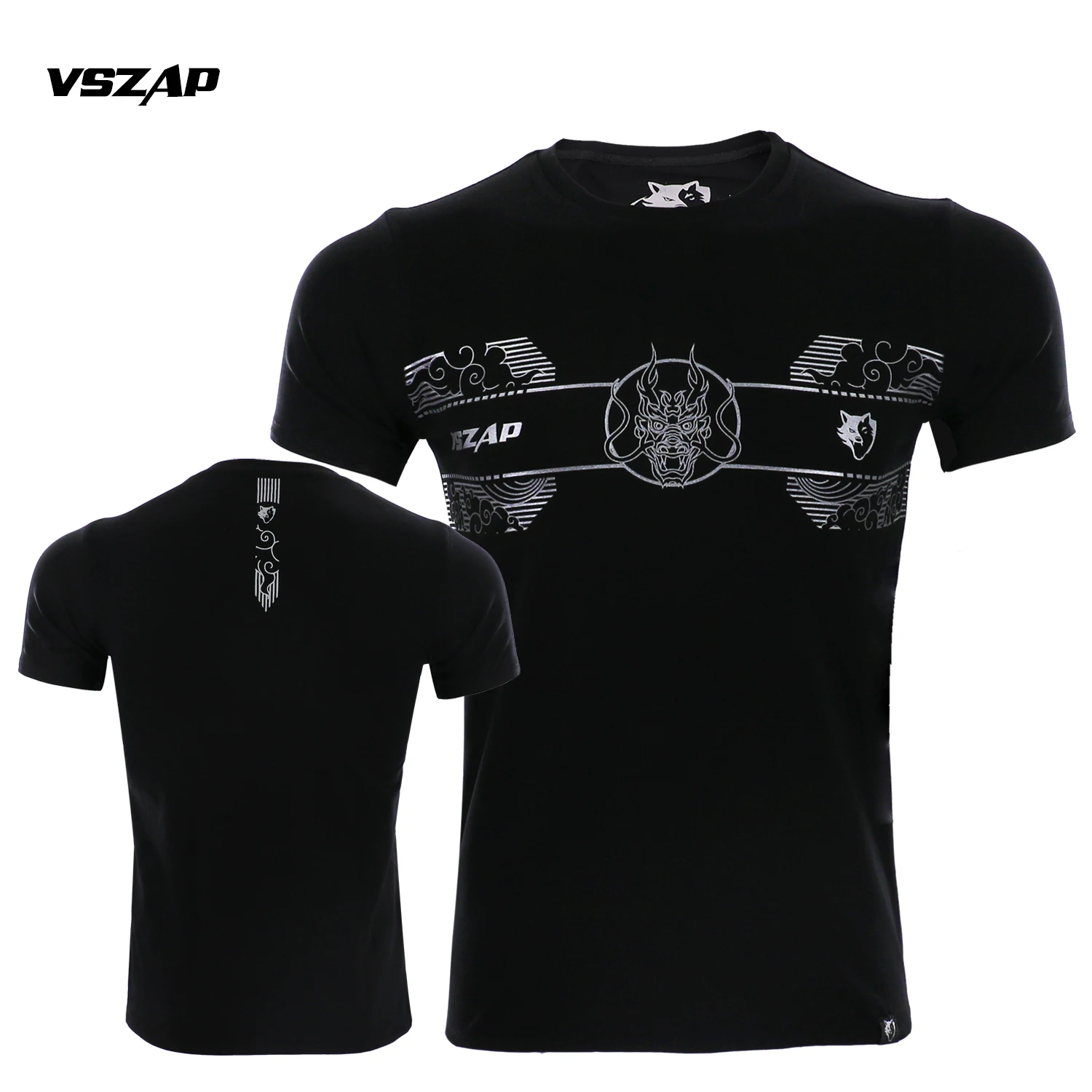 VSZAP The Year of the Loong Sports Muay Thai T-shirt z krótkim rękawem i nadrukiem, bawełniane ubrania do biegania na co dzień, top do fitnessu