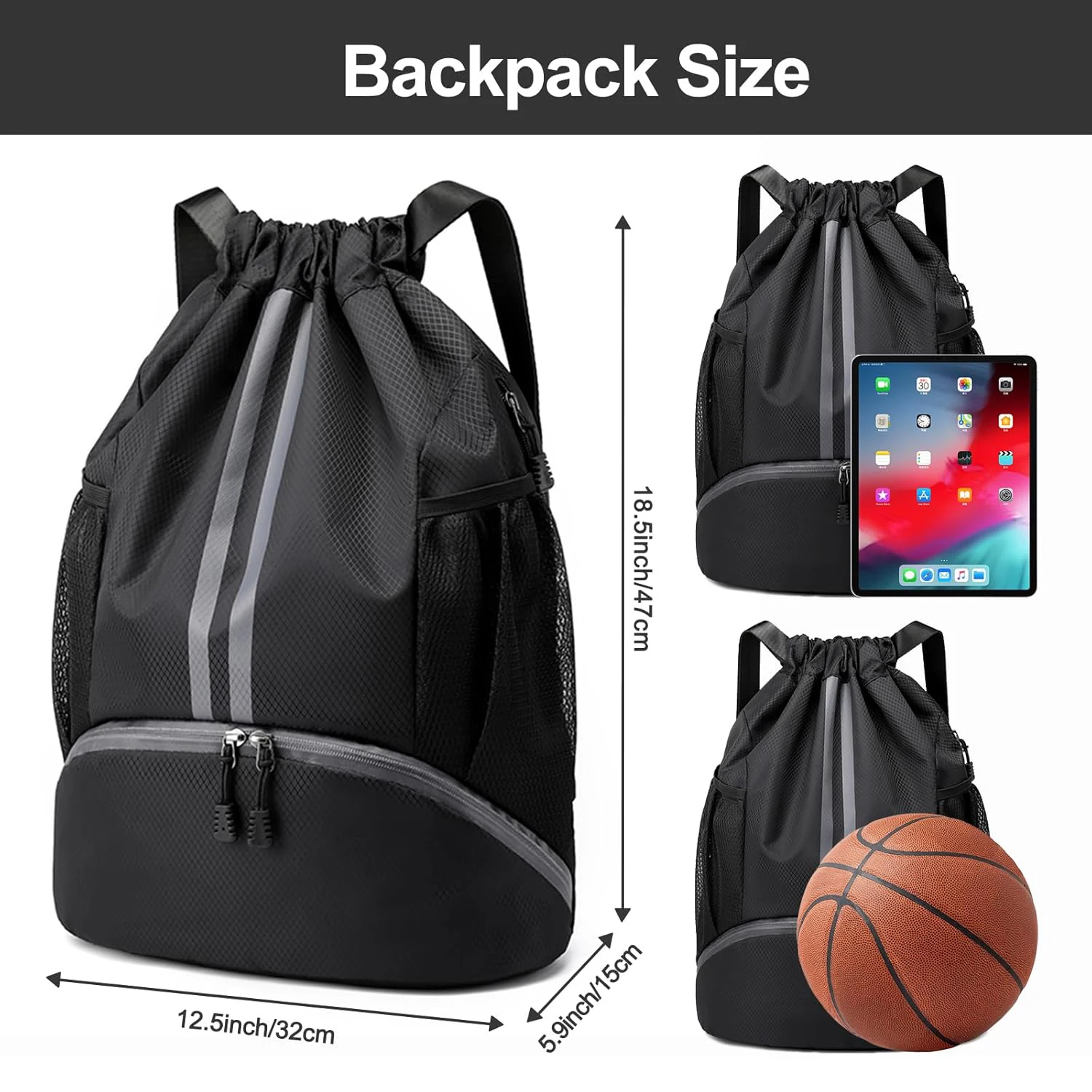 Sac à Dos Wstring de Proximité Sportive pour Homme et Femme, avec Compartiment pour Chaussures, Poche Verde de Grande Capacité, pour la Gym et la