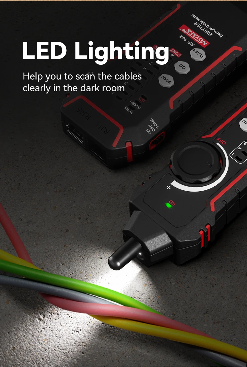 NOYAFA NF-802-1 Netzwerkkabeltester, Kabelverfolger RJ45 RJ11 mit Krokodilklemme – Detail 8