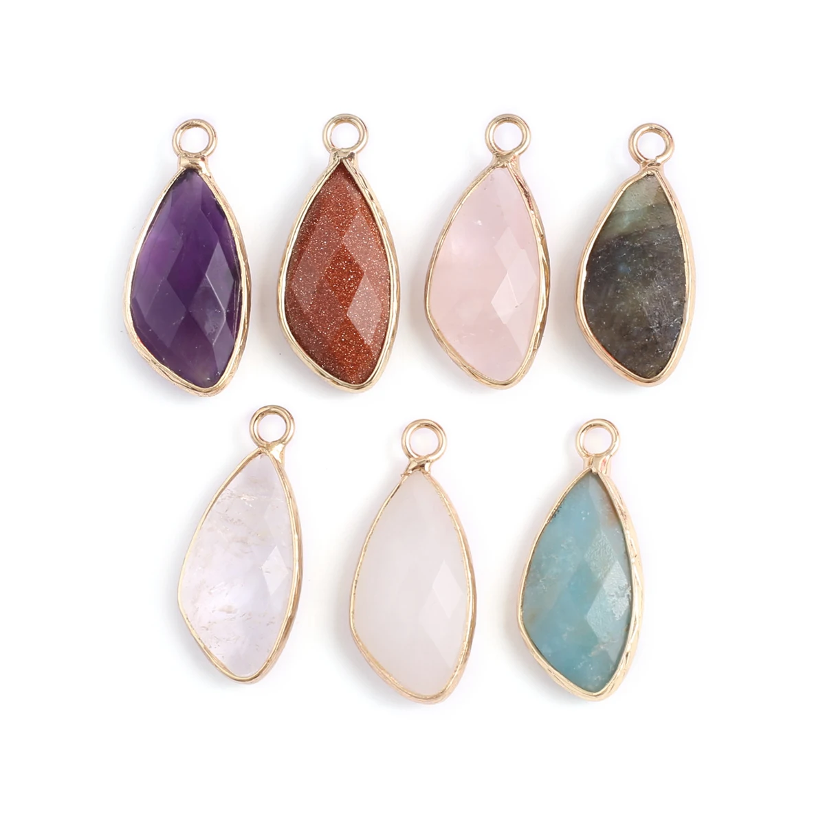 10PCS Natural Stone Amethysts Amazonite Crystal Random Color Droplet Shape Pendant DIY Making Necklace Accessories Gift