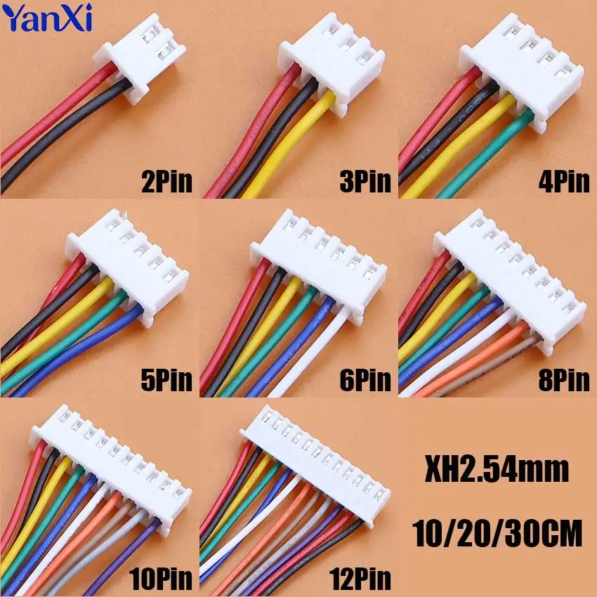 10PCS XH2.54mm XH 2.54mm Terminal Wire Cable Connector 2/3/4/5/6/8/10/12 Pin 2.54MM Pitch Plug 10CM/20CM/30CM Wire Length 26AWG