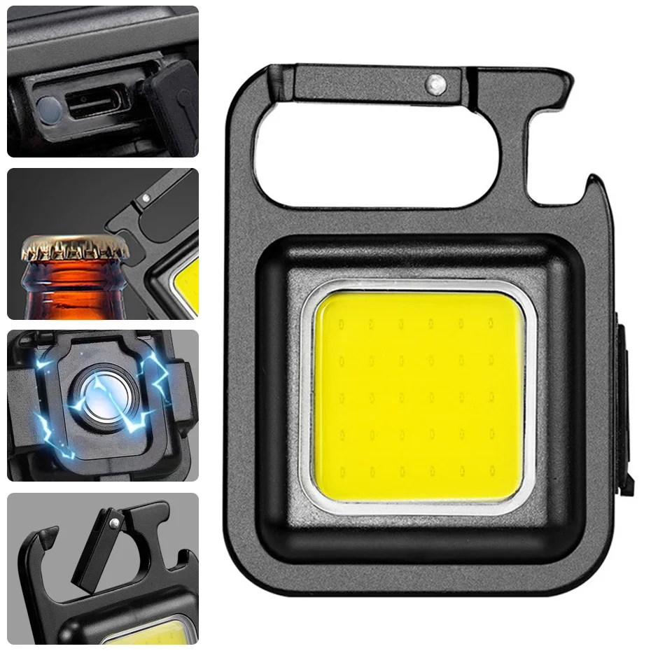 Mini LED Flashlight USB Rechargeable Portable Work Light Keychain Pocket Super Bright COB Lamp Waterproof For Outdoor Lighting