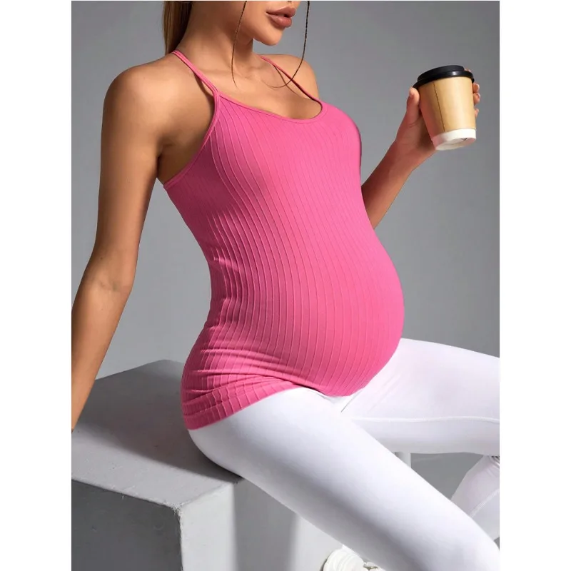 جديد الصيف الحوامل اليوغا حزام تي شيرت لينة مريحة خفيفة الوزن تنفس التجفيف السريع فتل العرق محبوك بلا أكمام #4