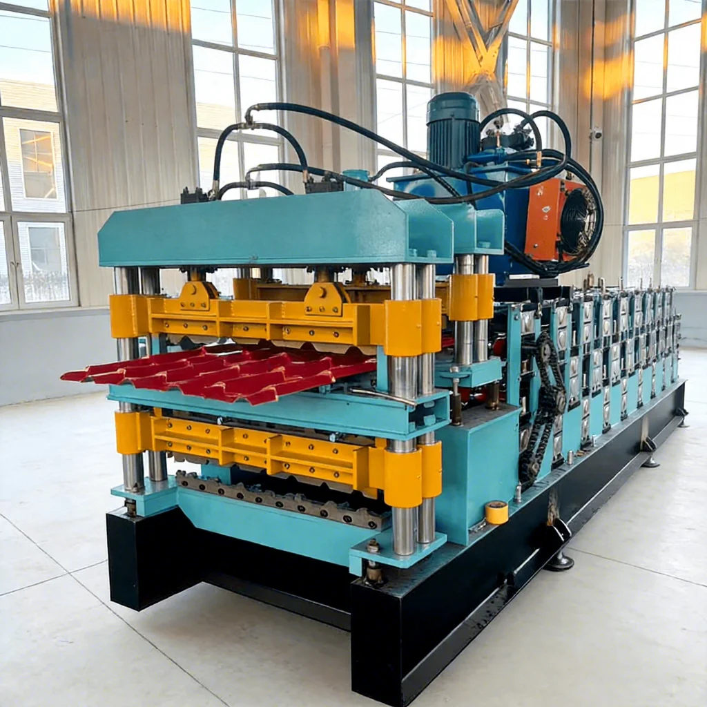 Color Steel Tile Forming Machine Antique Glazed Trapezoidal Double Molds One Machine Two Kinds Color Steel Tile Making Equipment
