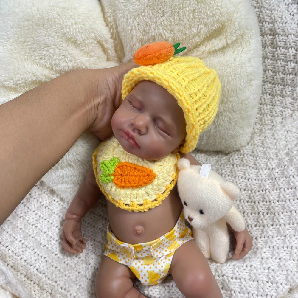 دمية أطفال صغيرة مقاس 12 بوصة من السيليكون بالكامل تولد من جديد من الجلد الأفريقي الأمريكي الداكن LouLou دمية سيليكون للفتيات أو الصبي هدية الكريسماس