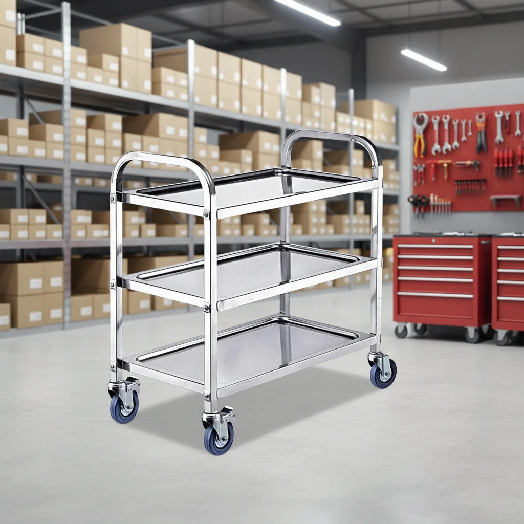 Stainless steel four-wheel service vehicle platform structure three-layer kitchen dining car