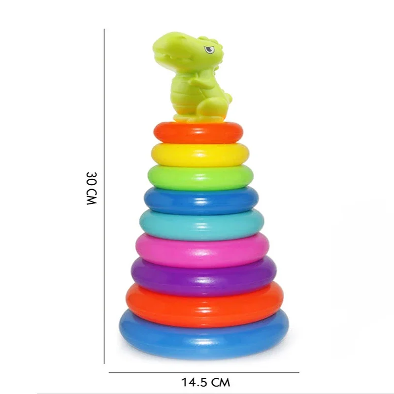 Rainbow Stacking Ring Tower Montessori Educational Baby Toy Pyramid Tower Cup Dinosaur Stacking Toys Beach Pool Toy