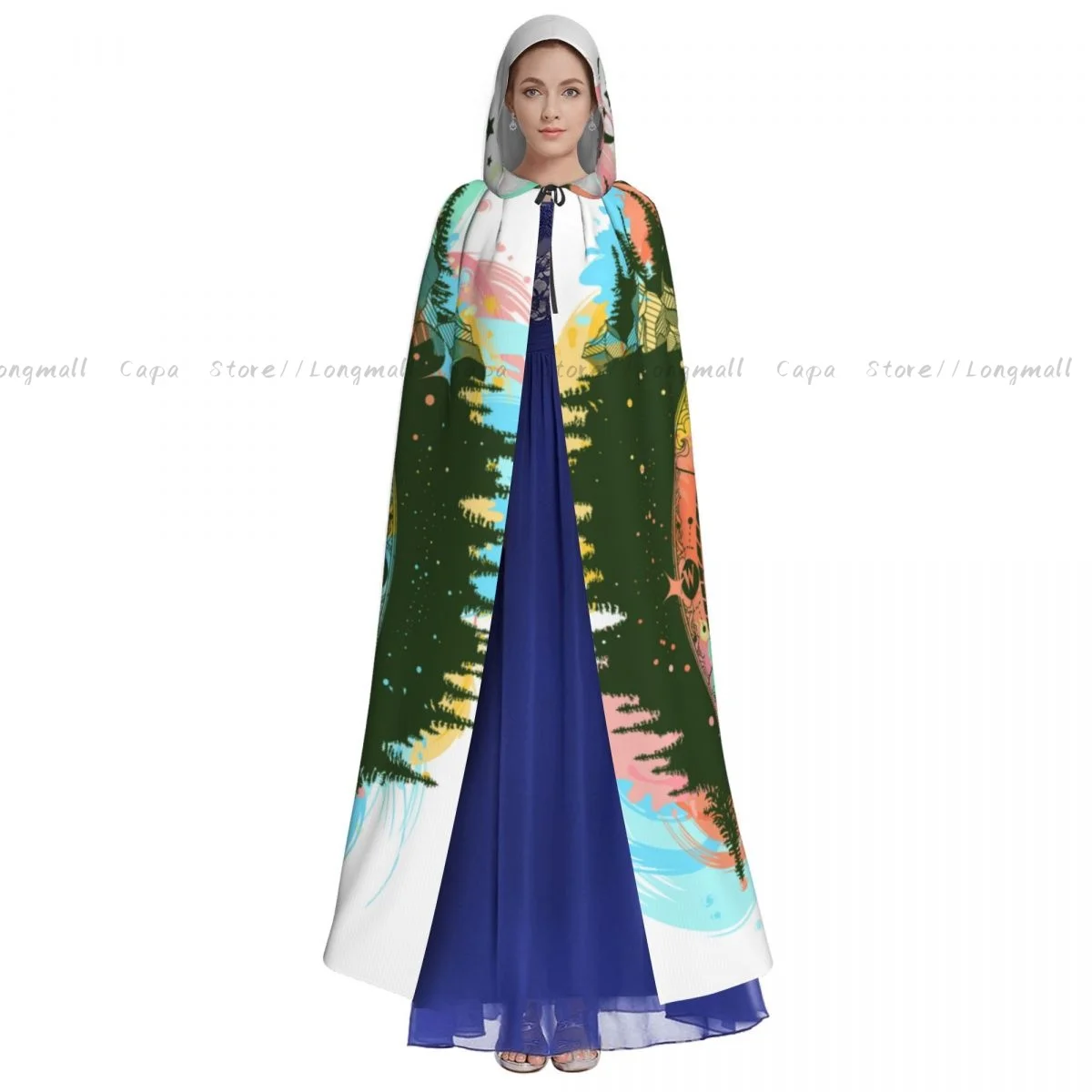 Adult Vampire Cape Hooded Robe Mountain Antique Compass And Wind Rose Art Adventure Travel Print Cloak Full Length Cosplay