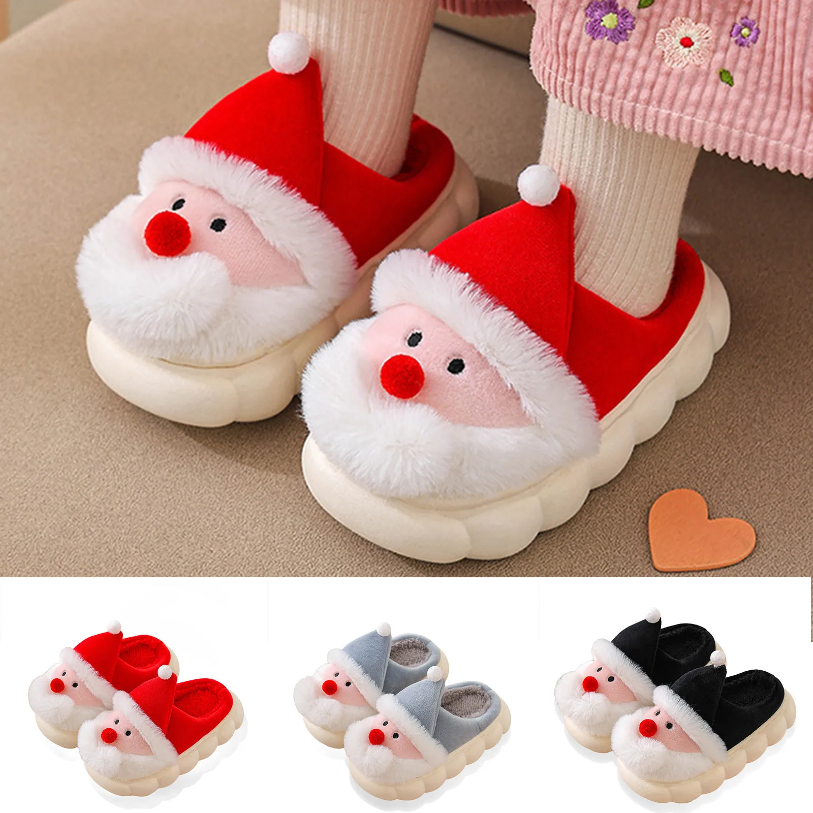 

Kids Santa Claus Slippers House child boys girls shoes Anti-slippery Fluffy EVA Fur Slides Children's Christmas Cotton slippers