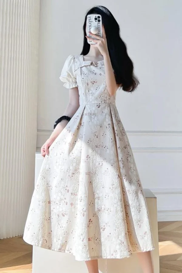 Reliefowa sukienka żakardowa dla kobiet z niszowymi wzorami Słodka pierwsza miłość Retro Delikatna francuska długa spódnica w kwiaty
