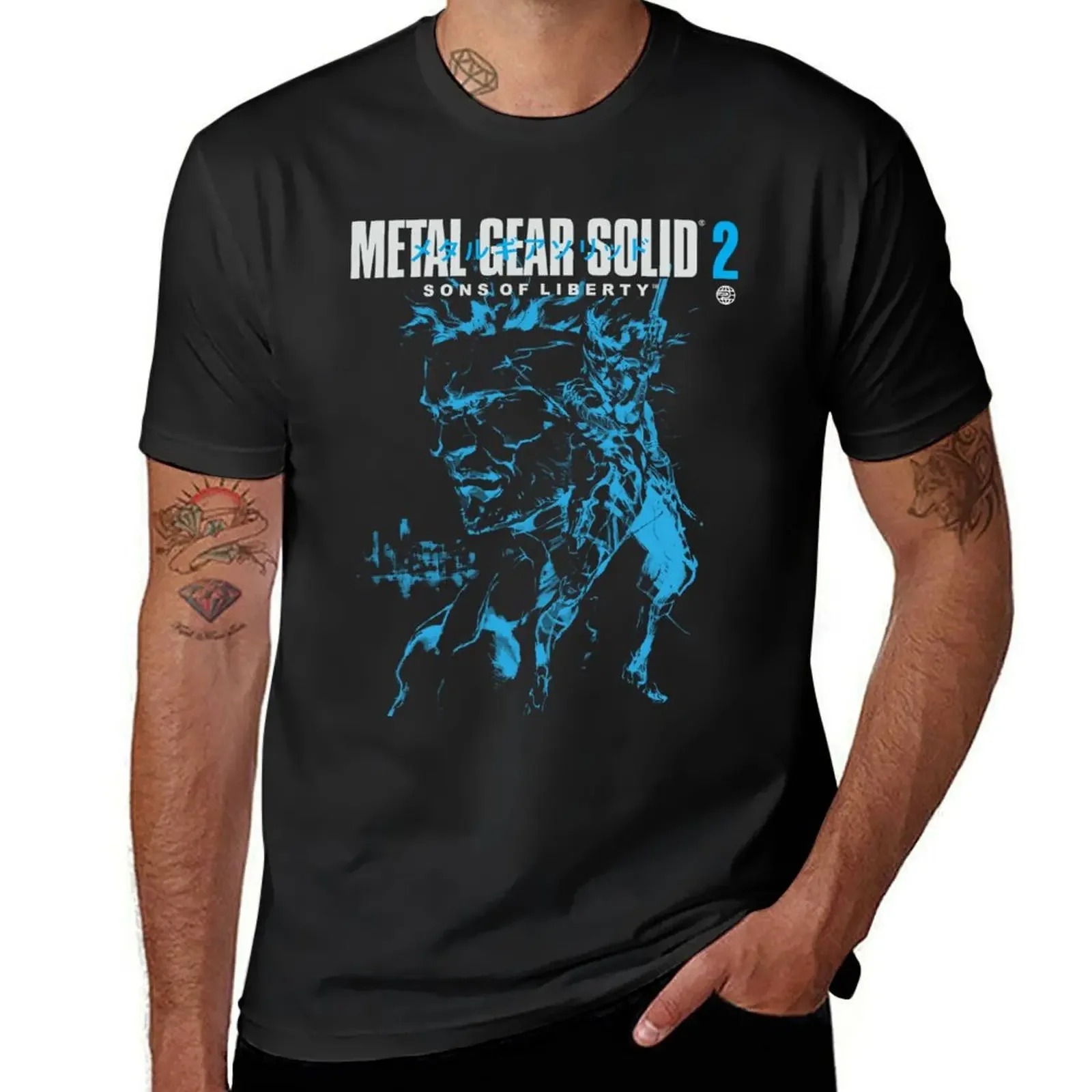 MGS2 - Snake and Raiden Cover (Blue Version) T-Shirt vintage quick drying new edition blacks Men's cotton t-shirt