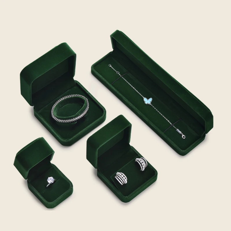 WoodTen Green Jewelry Ring Box Engagement Wedding Ring Box Birthday Jewerly Pendant Bracelet Necklace Display Gift Box Wholesale